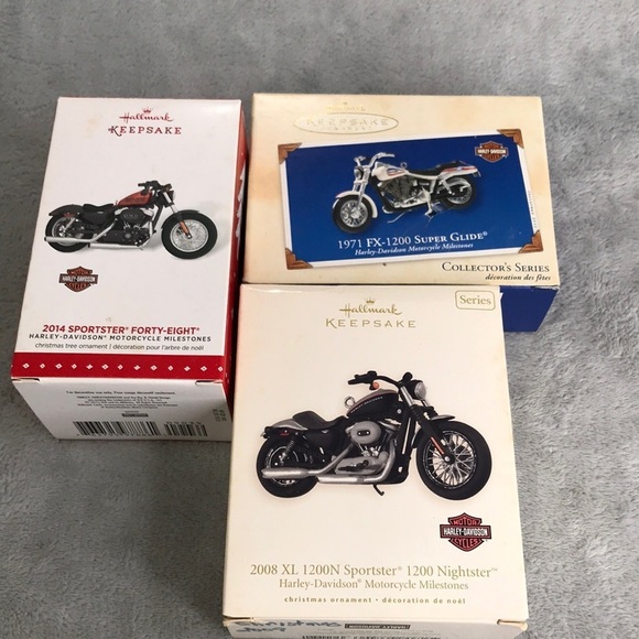 3 Hallmark Keepsake Harley Davidson Christmas Ornaments In Box